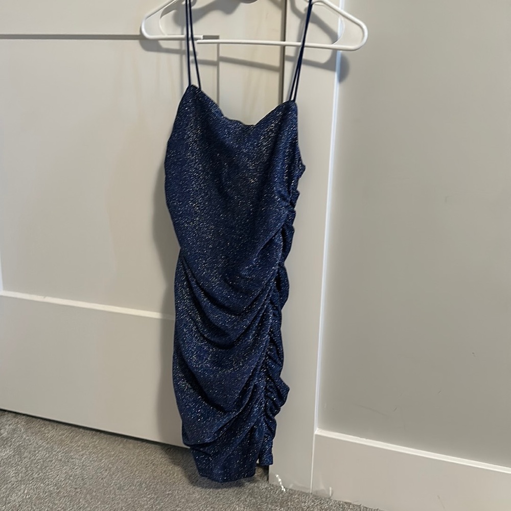 Blue sparkly body con dress